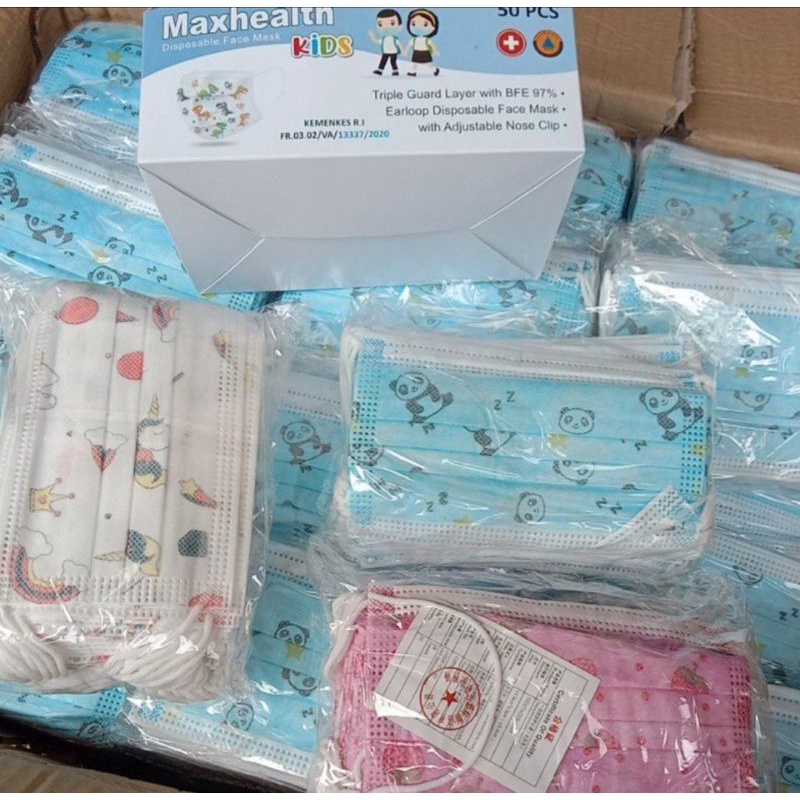 Masker Anak 3Ply Maxhealth Isi 50 3-14Tahun Medical Grade