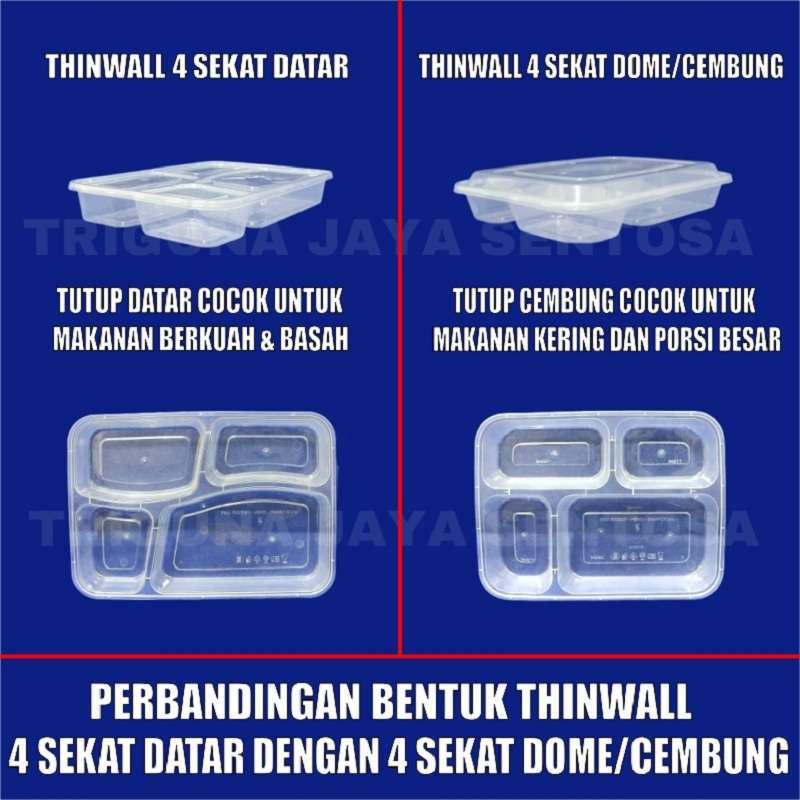 Thinwall Sekat 4 Cembung Food Container Tray Bento Dus Semua Jsa Kirim