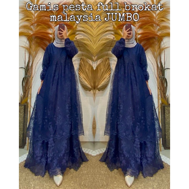 GAMIS PESTA FULL BROKAT MALAYSIA SUPER JUMBO LD 120-130 BISA PAKAI FULL FURING
