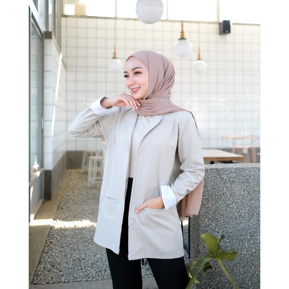 BRITANI - BLAZER WANITA KATUN OXFORD MURAH KEKINIAN LENGAN  