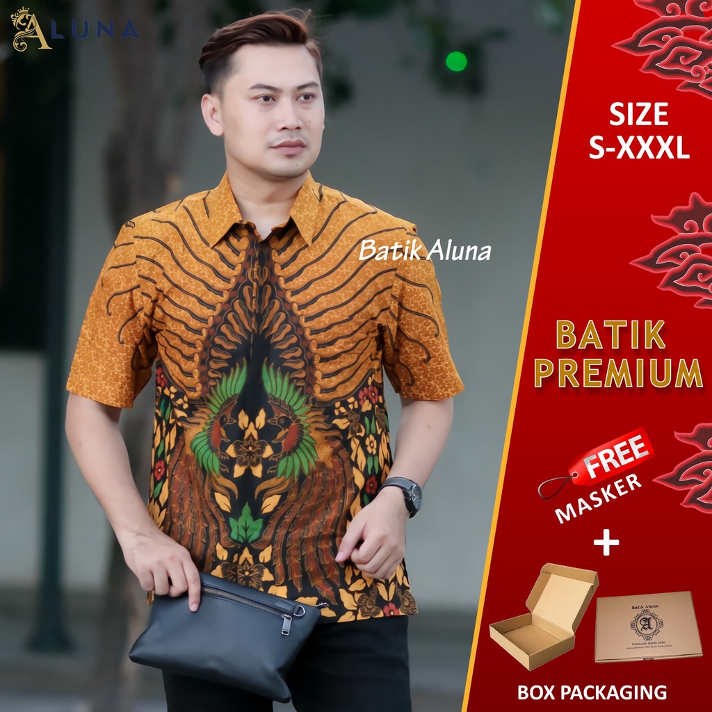 BAJU BATIK COWOK MODERN LENGAN PENDEK PREMIUM BAJU BATIK PRIA ORIGINAL PRODUKSI BATIK ALUNA PD 003