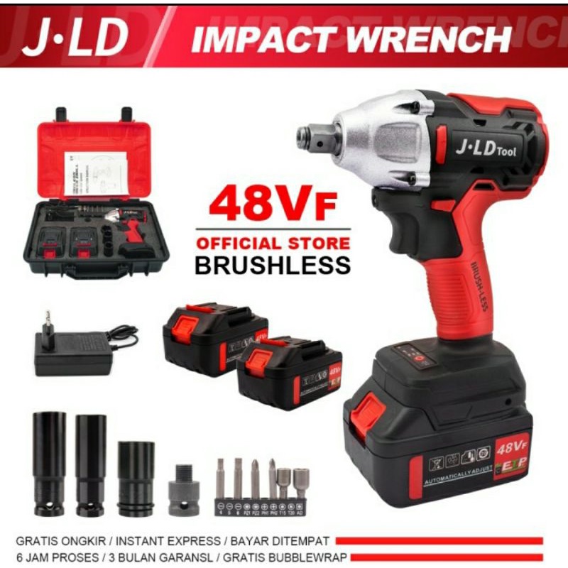 JLD Bor pembuka baut 2batrei 48v Impact wrench cordless JV88