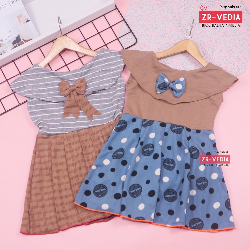 Dress Tiara uk 2-3 Tahun / Dres Model Baju Anak Perempuan Motif Gaun Bunga Polkadot Cewek Import