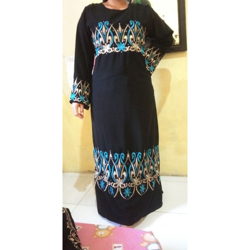 Exclusive baju muslim Gamis abaya Bordir hawa 251 hitam Arab Saudi syari asdf