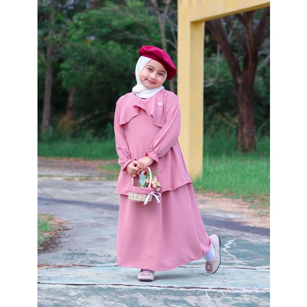 Baju Muslim Anak Setelan Rok Clara Starkids Bahan Air Flow Crinckle Import 1-8/9 Y