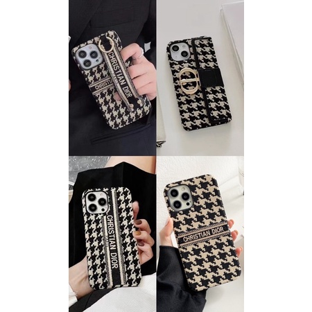 CHRISTIAN CDIOR Houndstooth Leather Case Iphone 14 Plus 14 Pro Max 7 8 plus X Xs Xr XsMAX 11 11ProMax 12 12Pro 12ProMax 13 13Pro 13 Pro Max 13PROMAX 11Pro