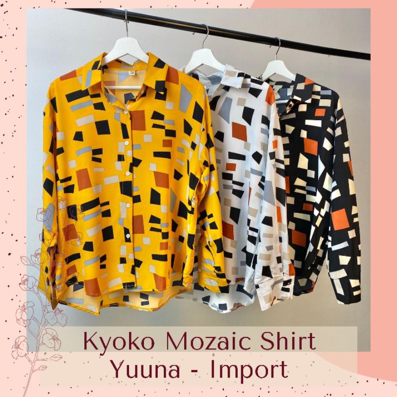 Kyoko Mozaic Loose Shirt (Kemeja Lengan Panjang Import, Baju Wanita, Loose Bigsize, Hijab)
