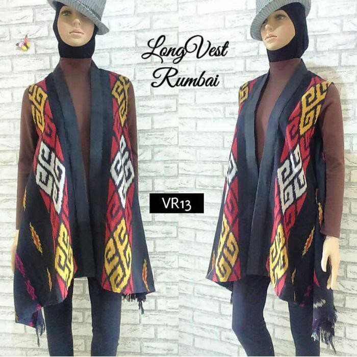 Bw1 Tenun Long Vest Rumbai Ethnic Cardigan Batik Etnik Cardi Outer Outwear