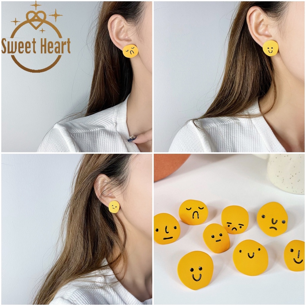 Funny Smiling Face Earrings 925 Silver Crying Face Female Dripping Glaze Series Cute Anime Sweet Heart Jewelry