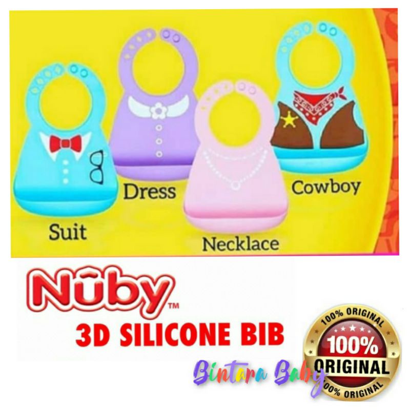 Celemek Bayi Premium Nuby 3D Silicone Bib / Slabber Tatakan Makan Anak Nuby