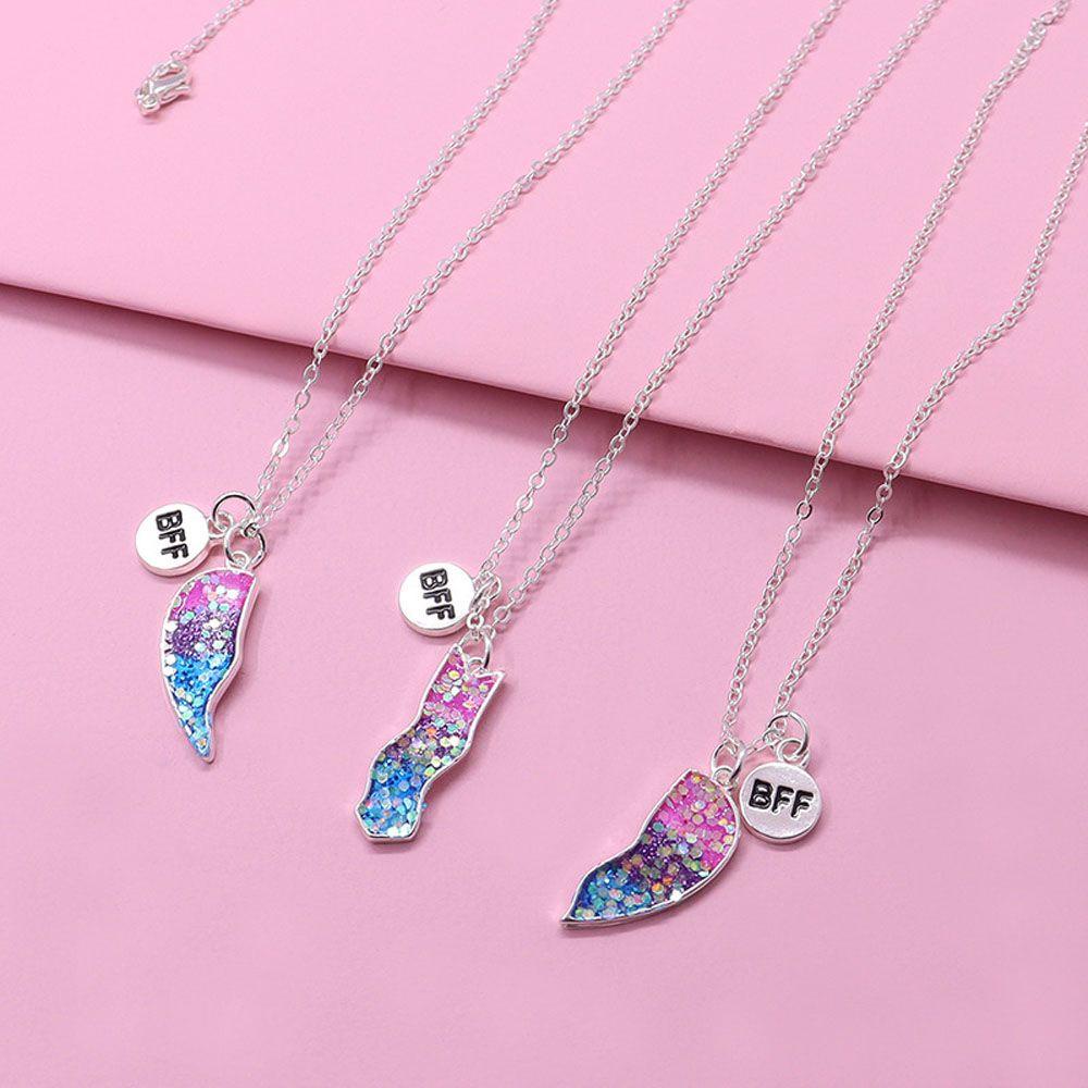 Preva Kalung Hati Perhiasan Aksesoris Mermaid Tail Rantai BFF Sequin Girl Pendant