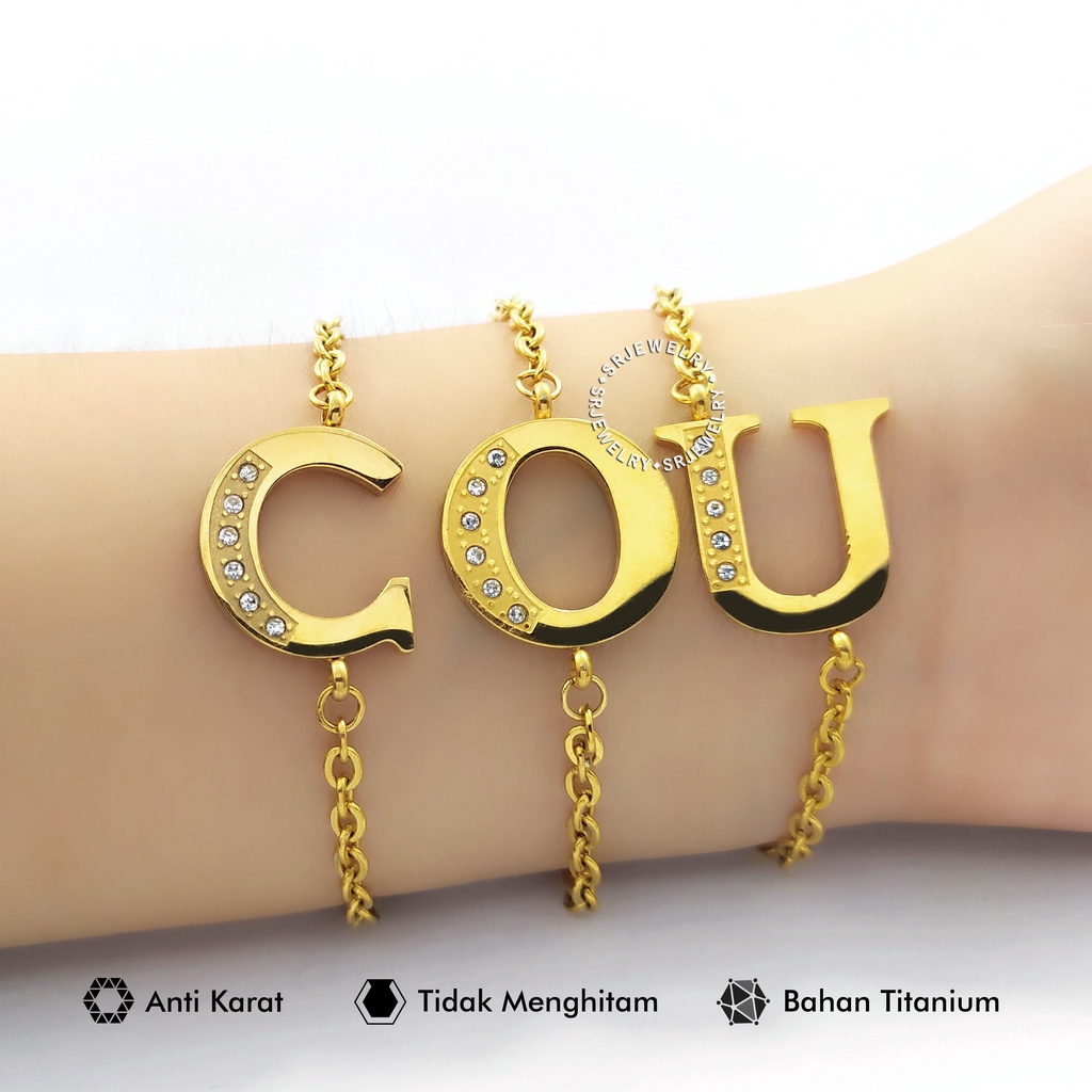 Gelang Tangan Emas Titanium Huruf Inisial Abjad
