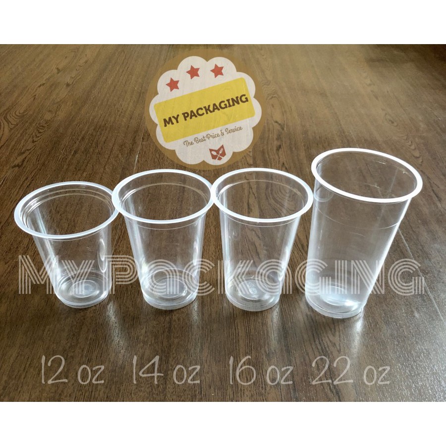 Cup Es Boba / Gelas Plastik  12oz TEBAL 7gr isi 50pcs Datar