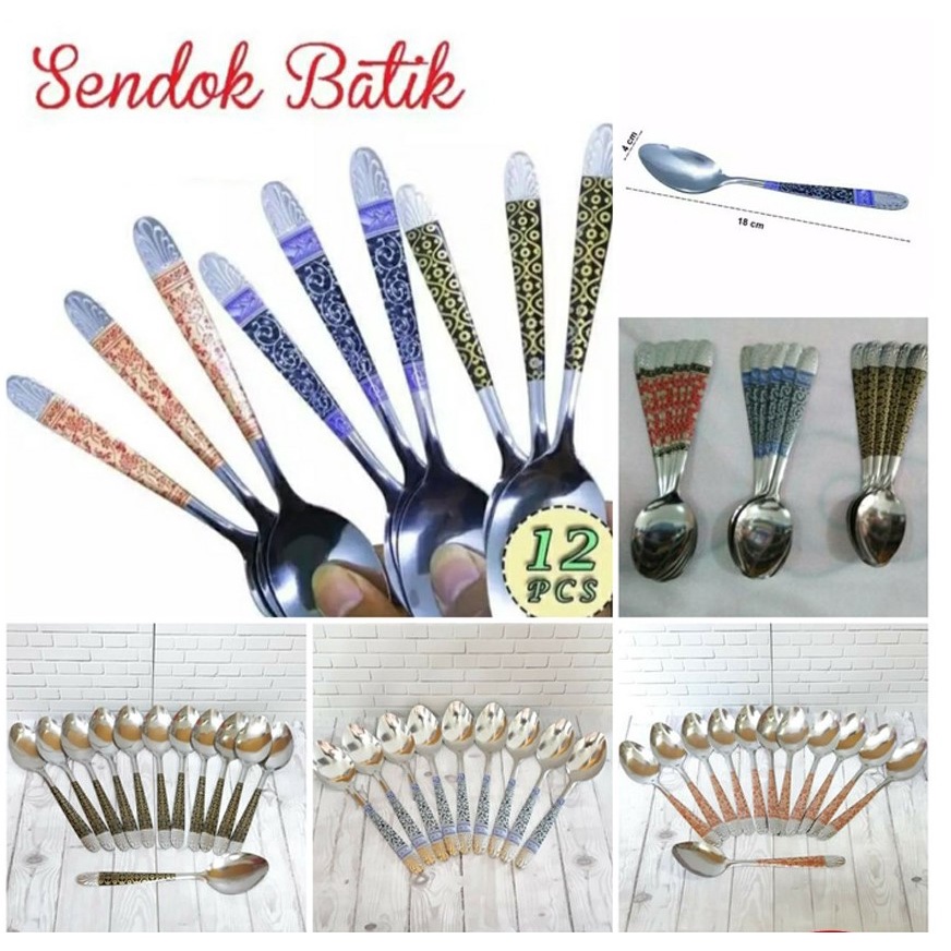 [COD] SENDOK MAKAN MOTIF BATIK STAINLESS STEEL TEBAL ISI 12PCS