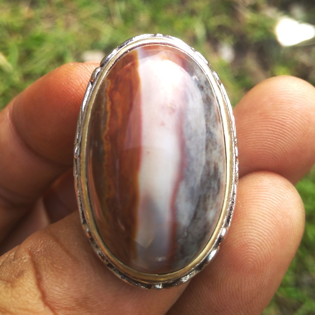 Batu Akik Garut Pancawarna Kendit Size Jumbo Gagah Warna Tajam Ring Motif Keren