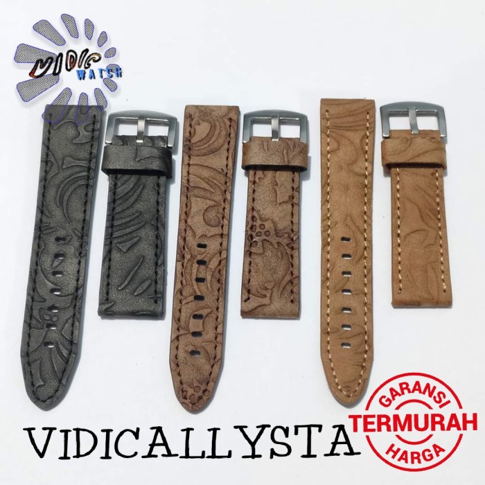 TALI JAM TANGAN KULIT STRAP LEATHER HANDMADE MURAH 22MM 24MM - Hitam, 22mm