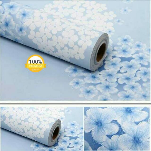 Wallpaper Dinding Motif Bunga Warna Biru Putih Cantik Bagus Unik