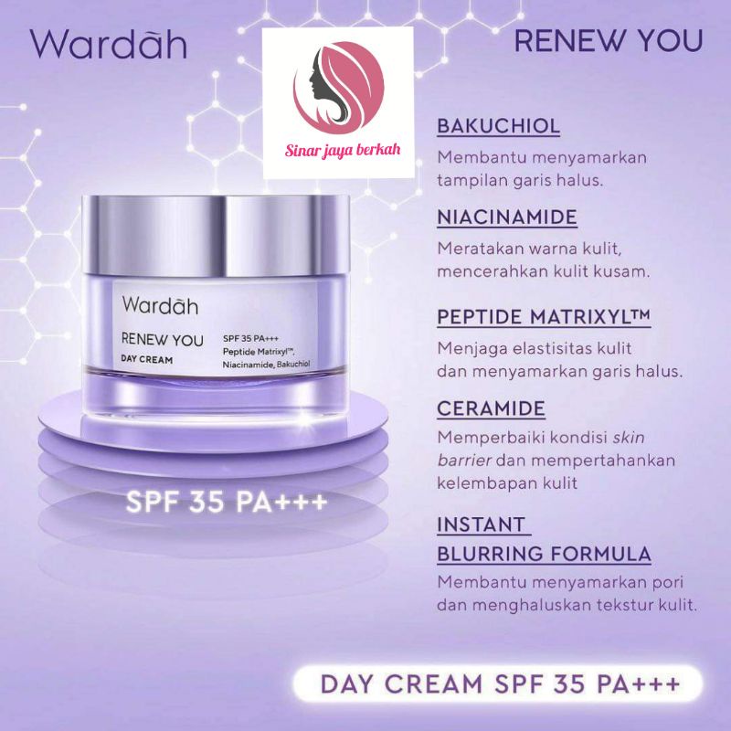 wardah Renew you day cream spf 30gr PA+++ 30gr/wardah renew you anti aging cream pencegah flek hitam