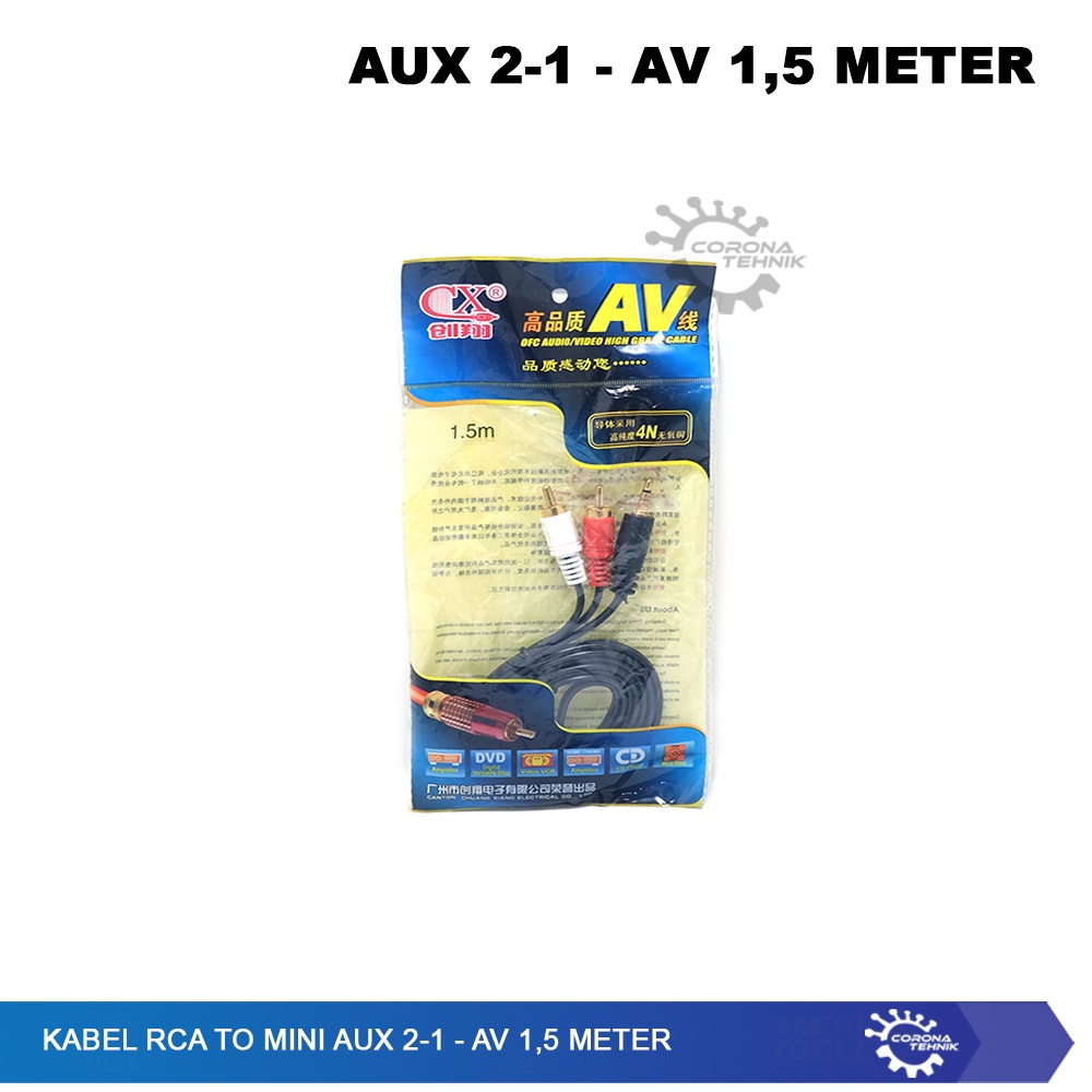 AUX 2-1 - AV 1,5 Meter Kabel RCA to Mini