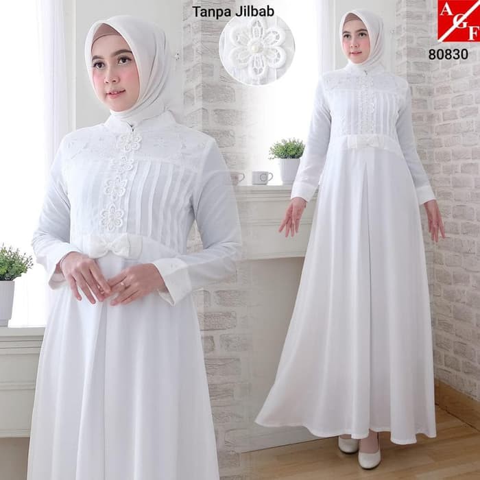 gamis putih lebaran / gamis putih umroh baju haji putih
