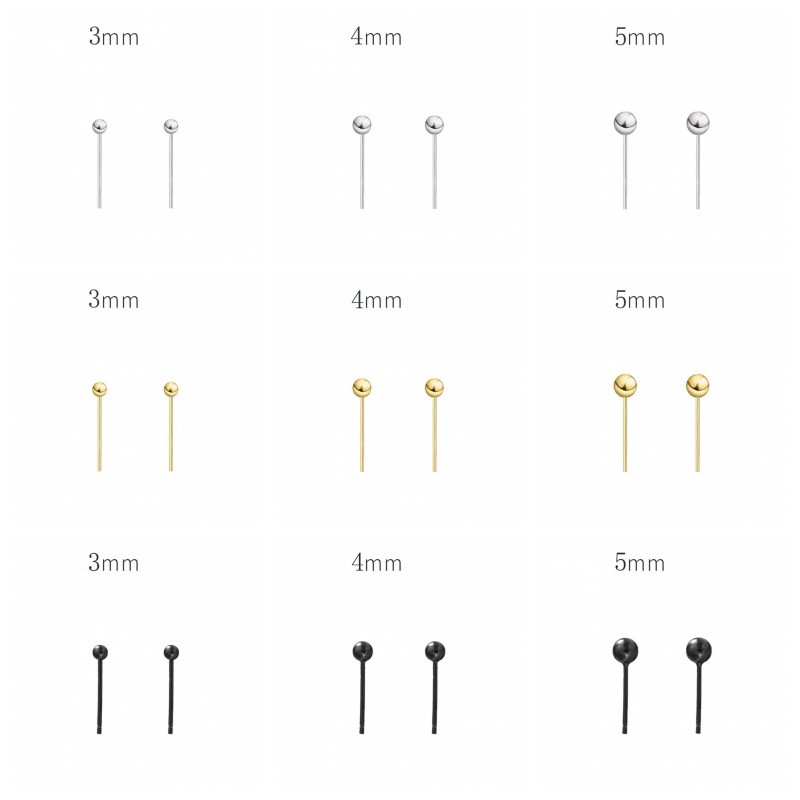 1 Pasang Anting Stud Mini Bahan S925 Silver Gold Plated Warna Hitam Ukuran 3 4 5mm Untuk Wanita