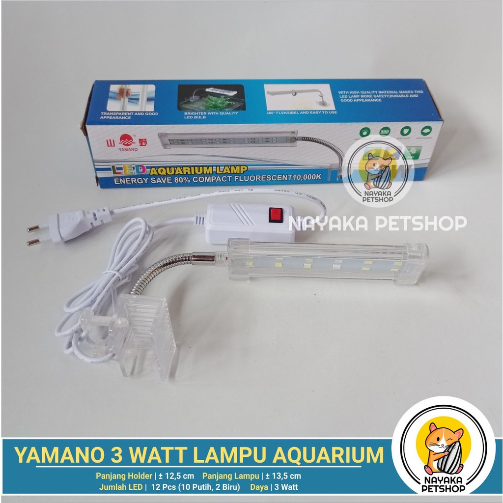 Yamano 3 Watt Lampu Led Aquarium Ikan Hias Aquascape Lampu Led Jepit Mini