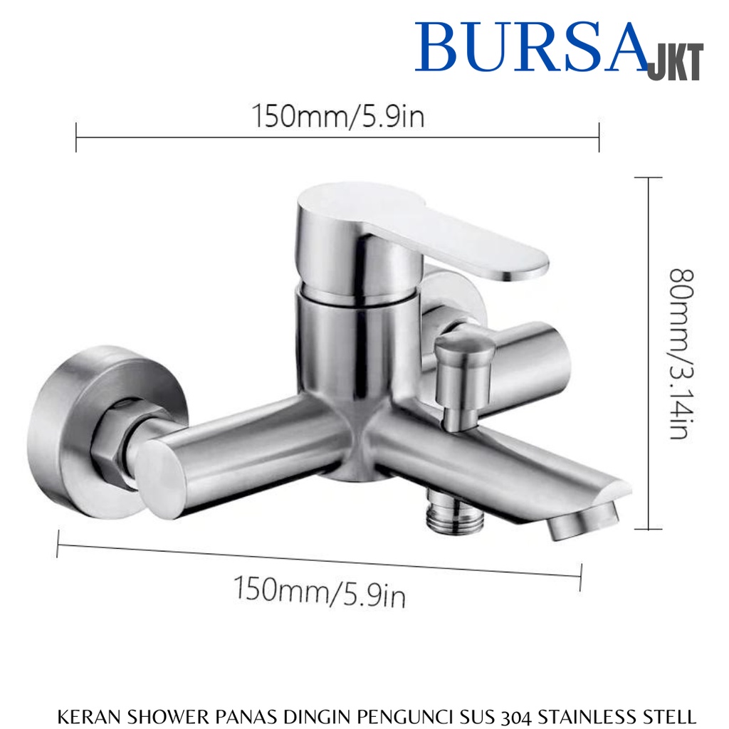 KRAN SHOWER AIR PANAS DINGIN WALL MOUNTED FAUCET CHROME SUS304 STAINLESS ANTI KARAT + LOCK KERAN