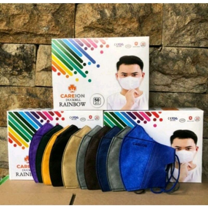 Masker duckbill warna careion / duckbill rainbow isi 50 pcs