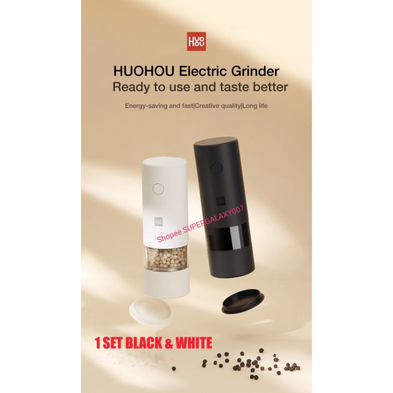

Huohou Electric Grinder Salt Pepper Black Pepper Alat penggilingan Bumbu Lada Garam 1 Pair 1SET
