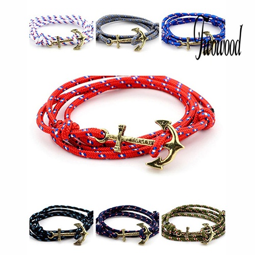 Gelang Tali Multilayer Handmade Aksen Jangkar Untuk Pria Charms