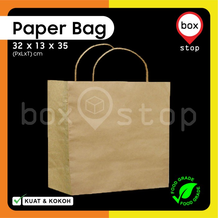 

Paper Bag Kue - Paperbag Polos - COKLAT - 32x13x35 cm (20 pcs)