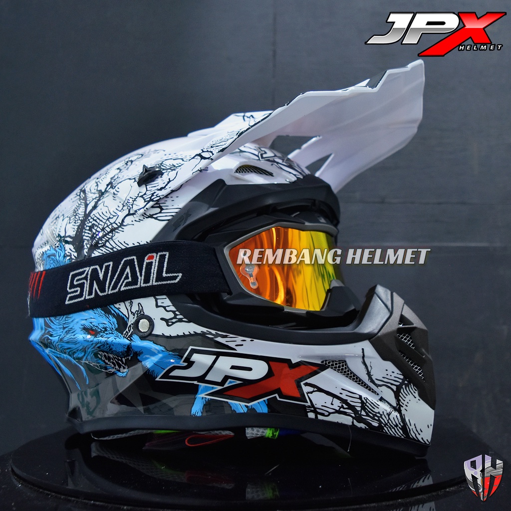 HELM JPX CROSS_FOX1 X14 - PEARL WHITE GLOSS PAKET GANTENG GOOGLE SNAIL HELM JPX KLX ORIGINAL HELMET MOTO TRAIL SUPERMOTO HELM FULL FACE MOTO CROSS TERBAIK TERMURAH-MX36 MATT GREY/RED