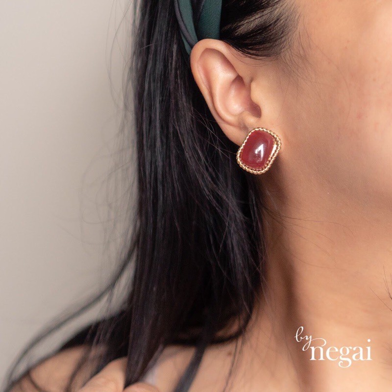 anting jepit kotak mutiara kecil/anting fesyen korea