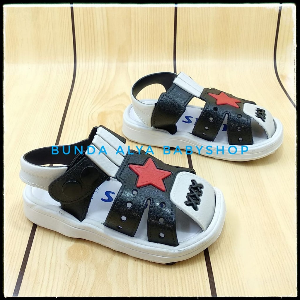 Sendal Anak Laki IMPORT Usia 6 Bulan 1 2 Tahun HITAM - Sepatu Sandal Anak Cowok Bintang Lentur Alas Karet Anti Licin
