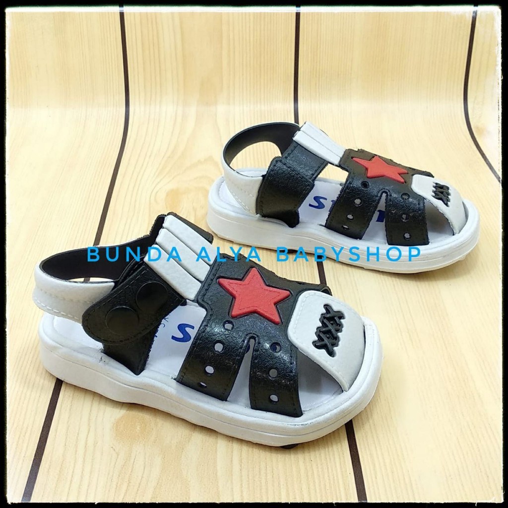 Sendal Anak Laki IMPORT Usia 6 Bulan 1 2 Tahun HITAM - Sepatu Sandal Anak Cowok Bintang Lentur Alas Karet Anti Licin