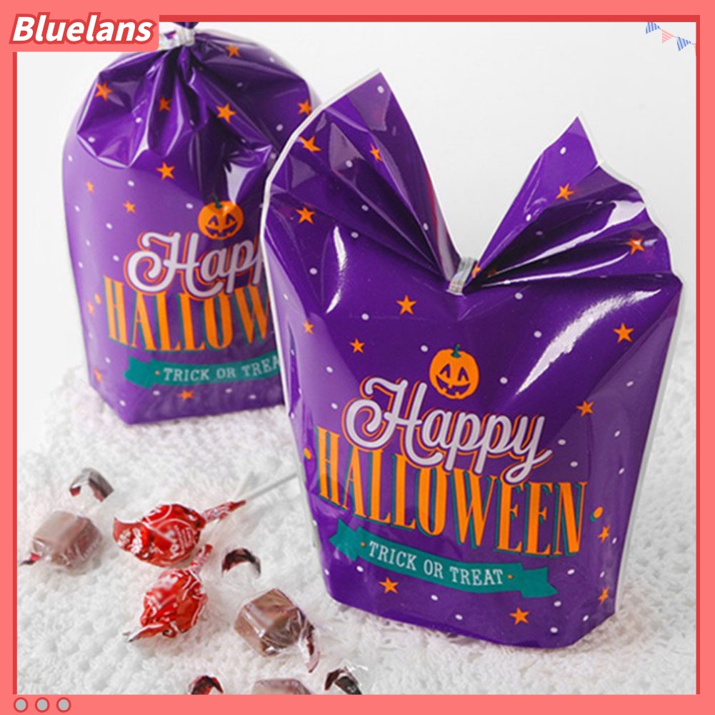 50 Pcs Tas Pouch Penyimpanan Permen Biskuit Desain Labu Kucing Halloween Untuk Hadiah