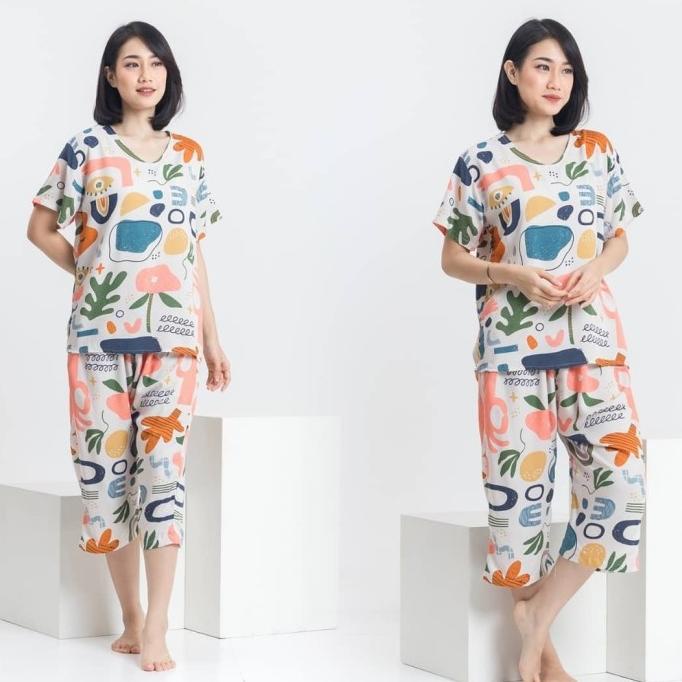 Baju Tidur Wanita / Set Piyama Dewasa Celana 7/8 Jumbo Import Adem
