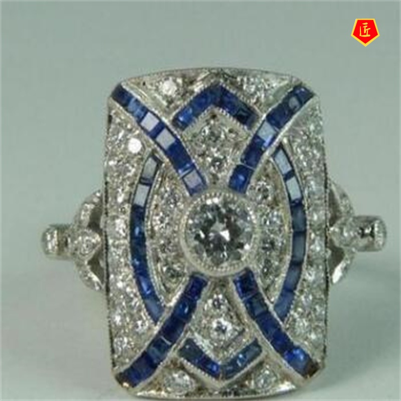 [Ready Stock]Square Diamond Ring Exaggerated and Personalized