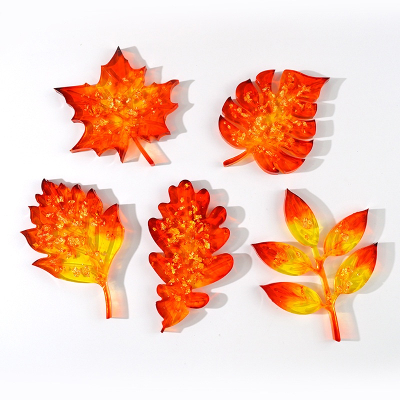 SIY  10Pcs Leaves Coaster Silicone Resin Mold Tropical Maple Leaf Resin Casting Mold