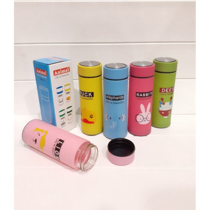 Botol Minum Kaca Animal 380ml / Botol Air Kaca / Termos Kaca motif bagus