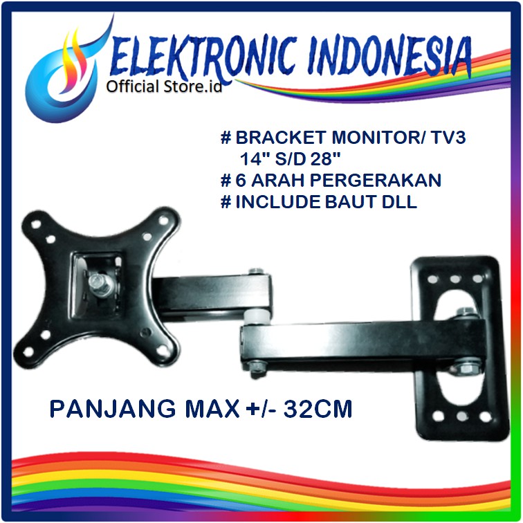 Breket/Bracket MONITOR/TV 28 27 24 22 21 20 19 15 14 inch 6 arah FULL BESI KOKOH