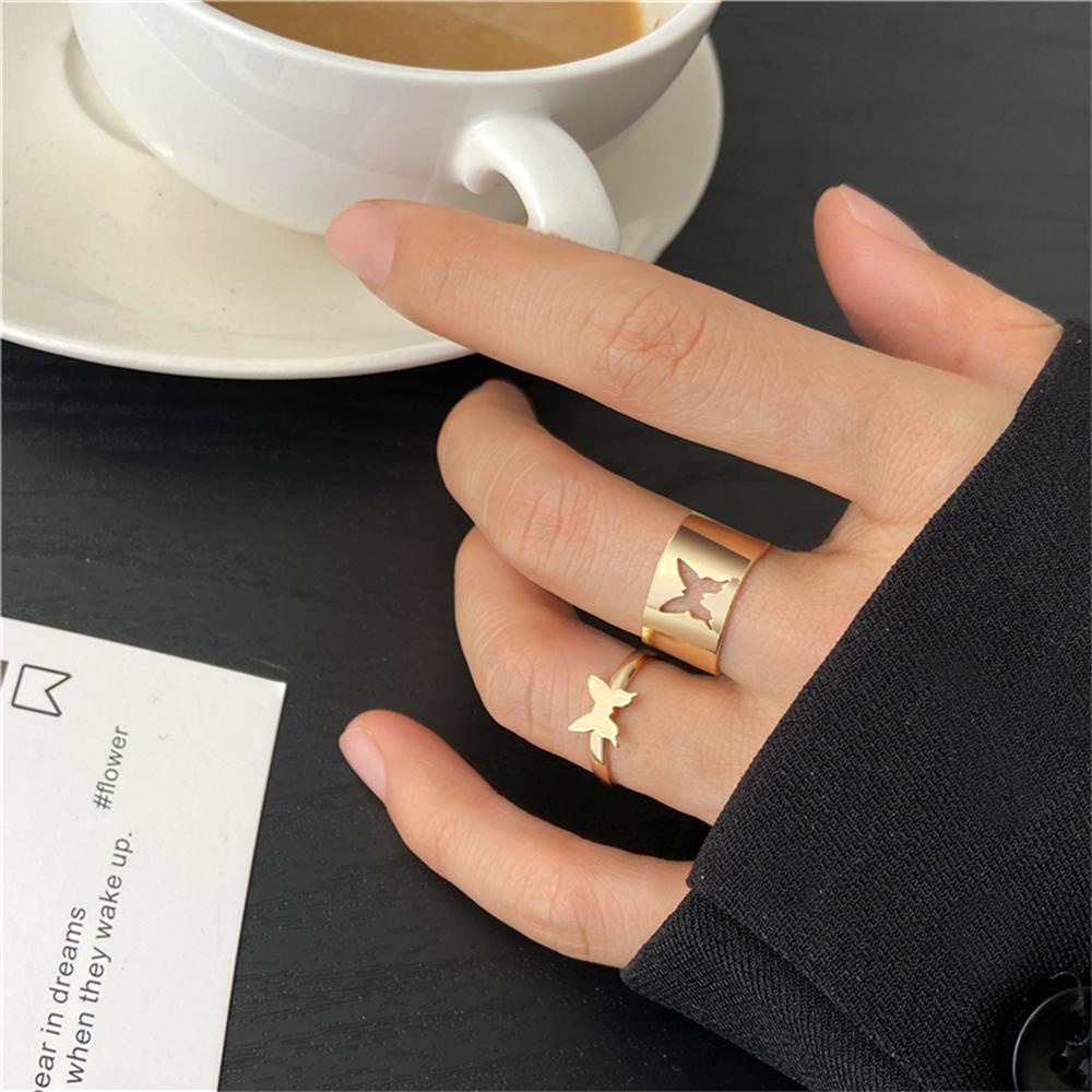 Solighter Cincin Kupu-Kupu Perhiasan Gadis Fashion Adjustable Pasangan Romantis Ring