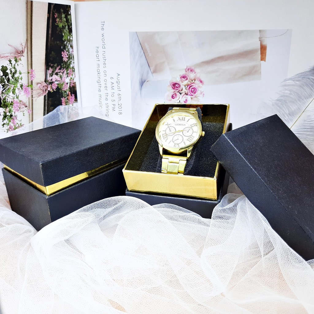 Box Kotak Jam Tangan Mewah Aksen Gold Hitam  - BX007