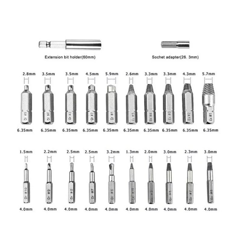 Set 22pcs Mata Bor Pembuka Baut Rusak Drill Tap Screw Extractor Broken Remover 1.5 - 10mm