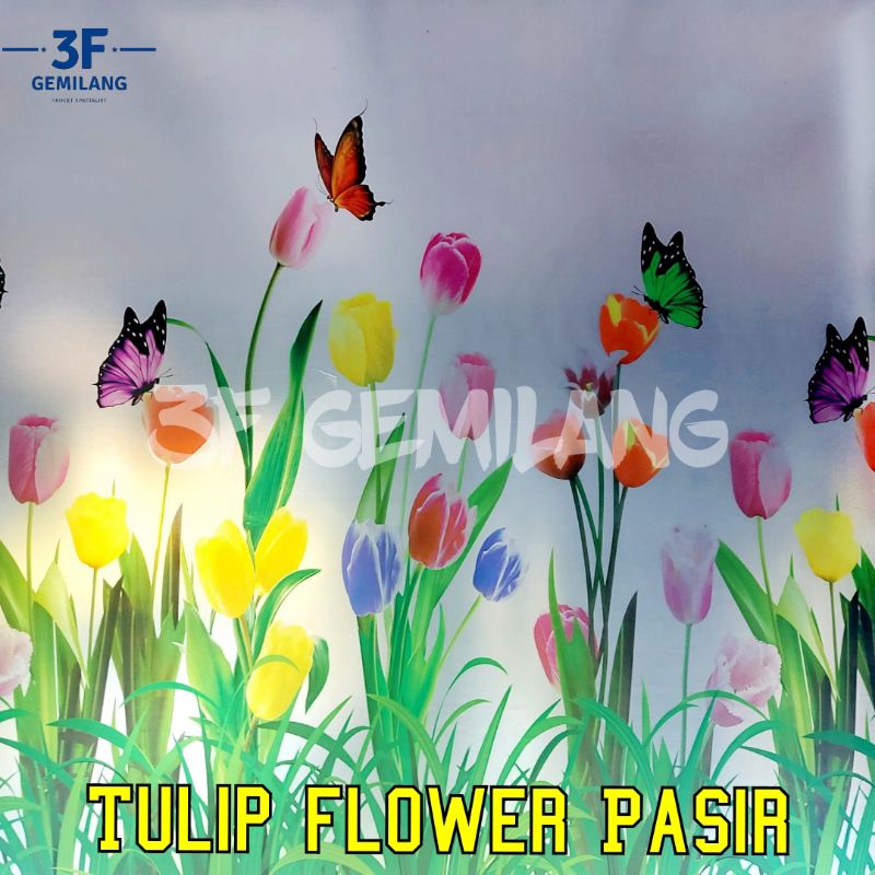 Fiber Plastik Penutup Pagar Rumah Motif Tulip Flower Putih NATURAL Meteran