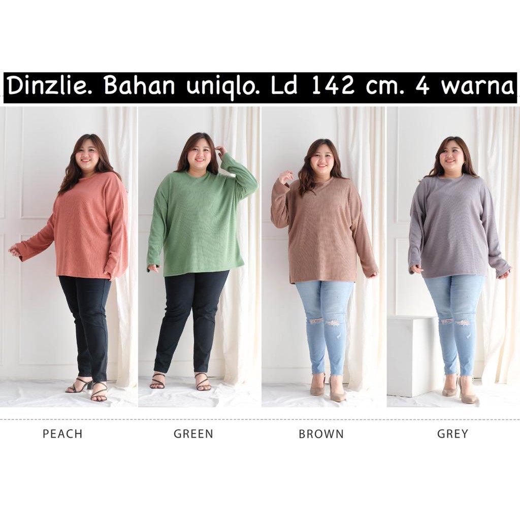 DINZLIE ATASAN BLOUSE KAOS POLOS WANITA XXL XXXL BIG BIGXSIZE JUMBO BESAR LD 142 CM BAHAN UNIQLO