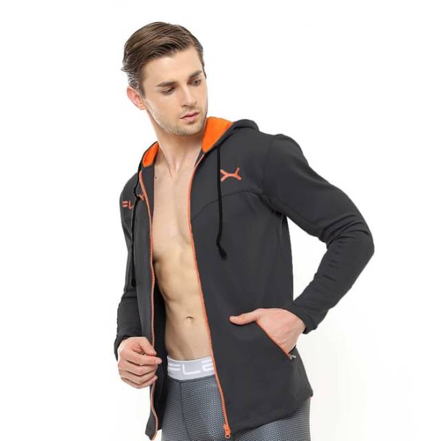 FJS-002AG Jaket sport fitness FLEX abu gelap