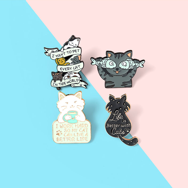 Bros pin enamel Desain Hewan Kucing Kopi Untuk Hadiah Anak