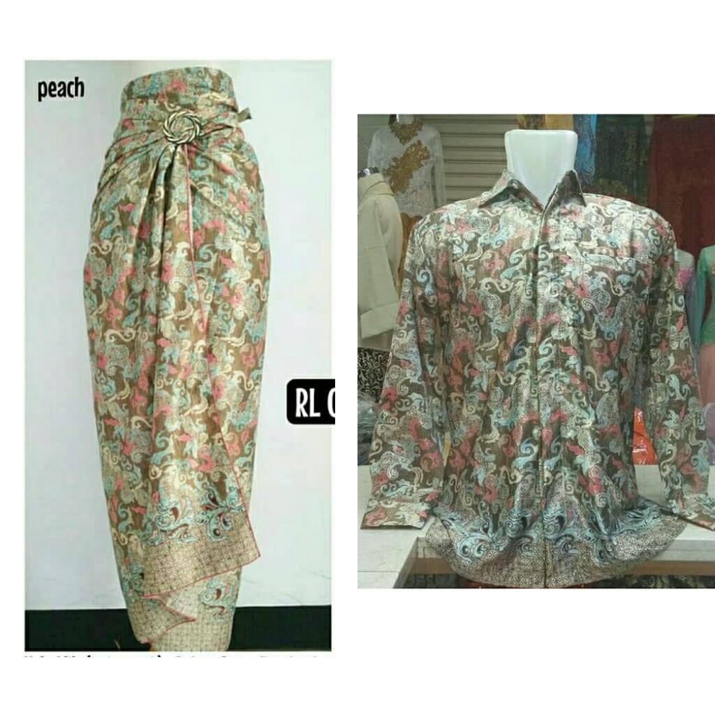 Setelan Couple Rok Lilit Bawahan Kebaya dan Kemeja Panjang Aneka Motif