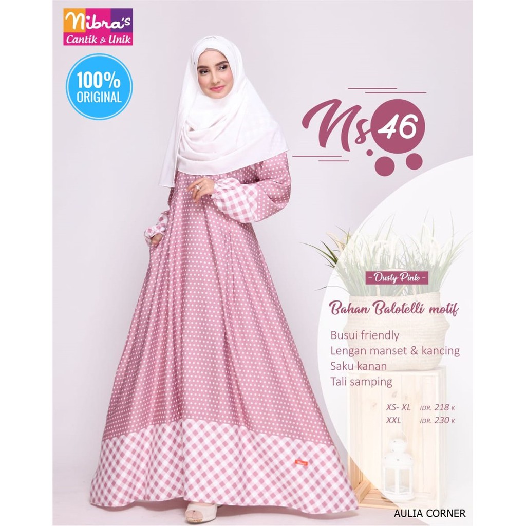 Gamis Hoodie Wanita Gamis Syari Nibras NS 46 Dusty Pink ORIGINAL Model Kekinian